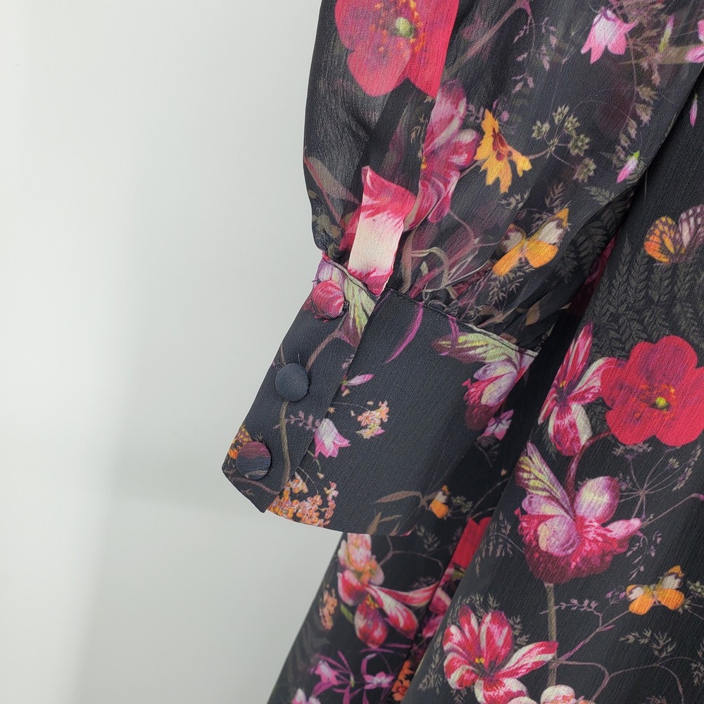 NWT Ted Baker Adriela Fern Forest Floral Butterfly Midi Dress Black 0-2 Fairy - Picture 7 of 13